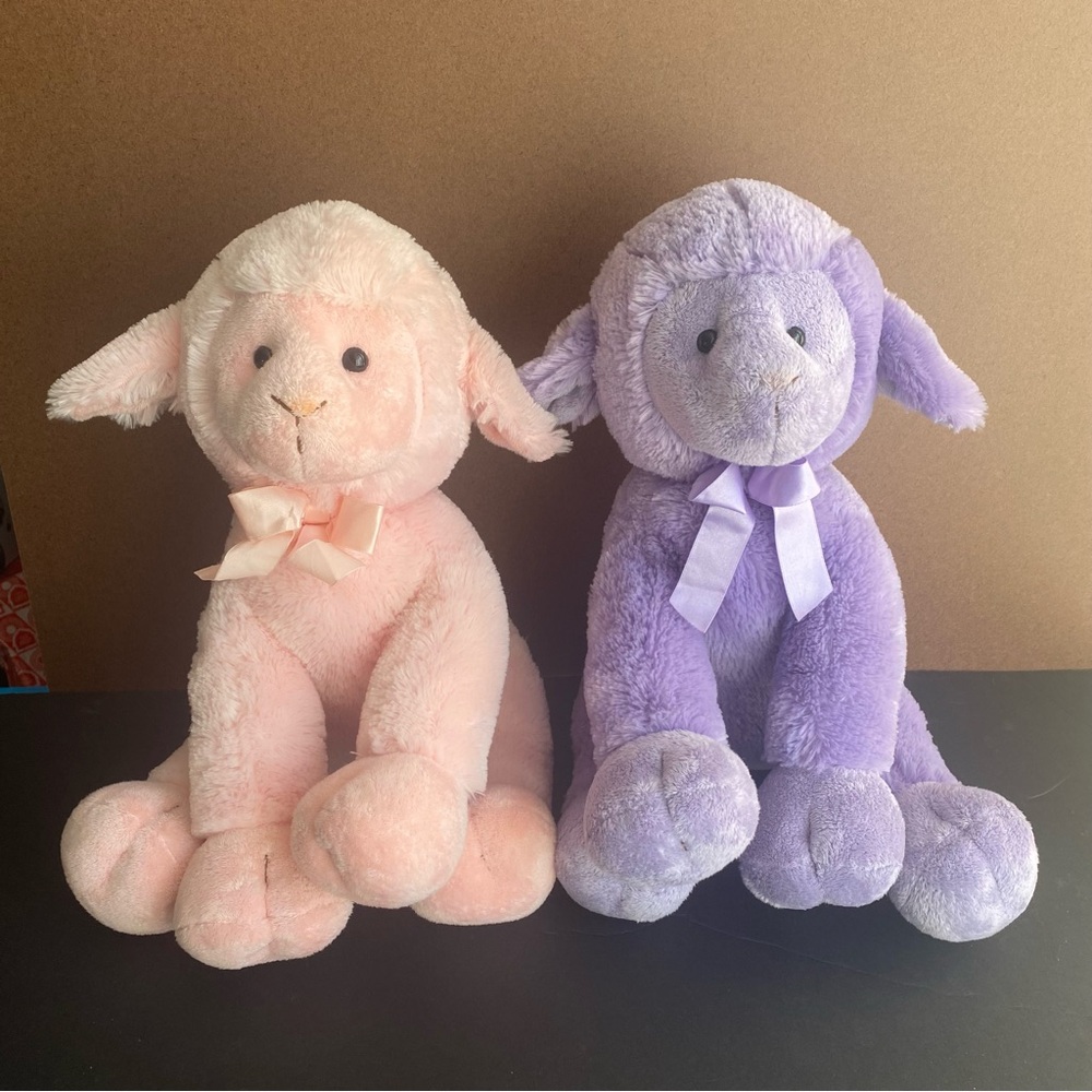 Set of Lamb Plush Stuffed Animals Pink Purple Spring Easter Kids Toys